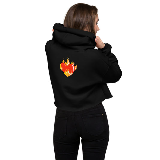Women’s Novelty Crop Hoodie Graphic - Heart on Fire Front and Back
