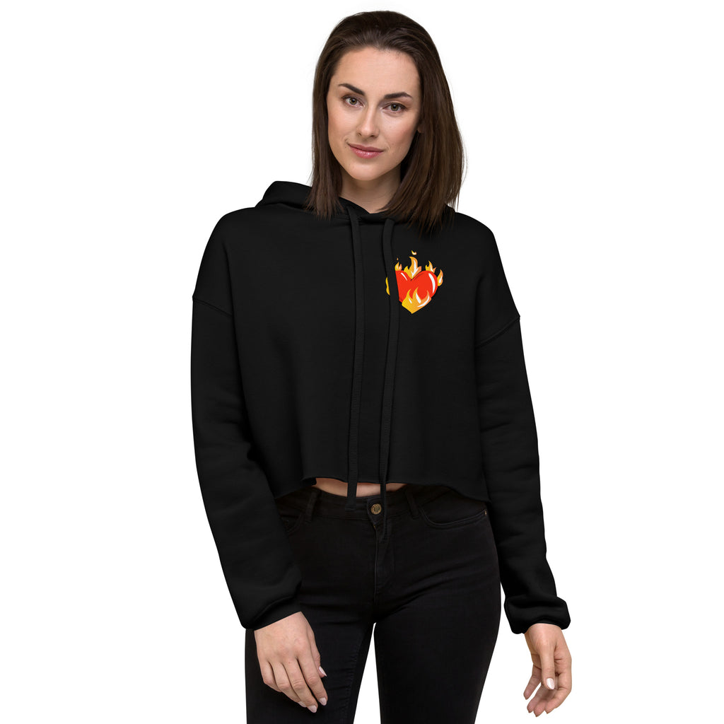 Women’s Novelty Crop Hoodie Graphic - Heart on Fire Front and Back